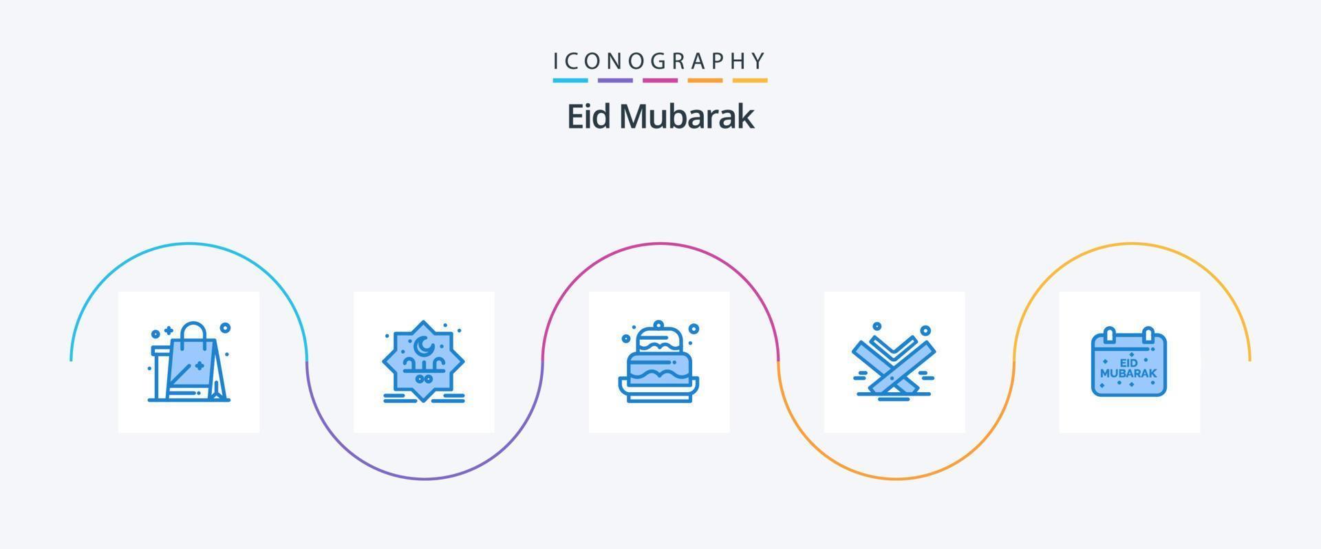 Eid Mubarak Blue 5 Icon Pack Including islam. holy. stamp. quran. decoration vector