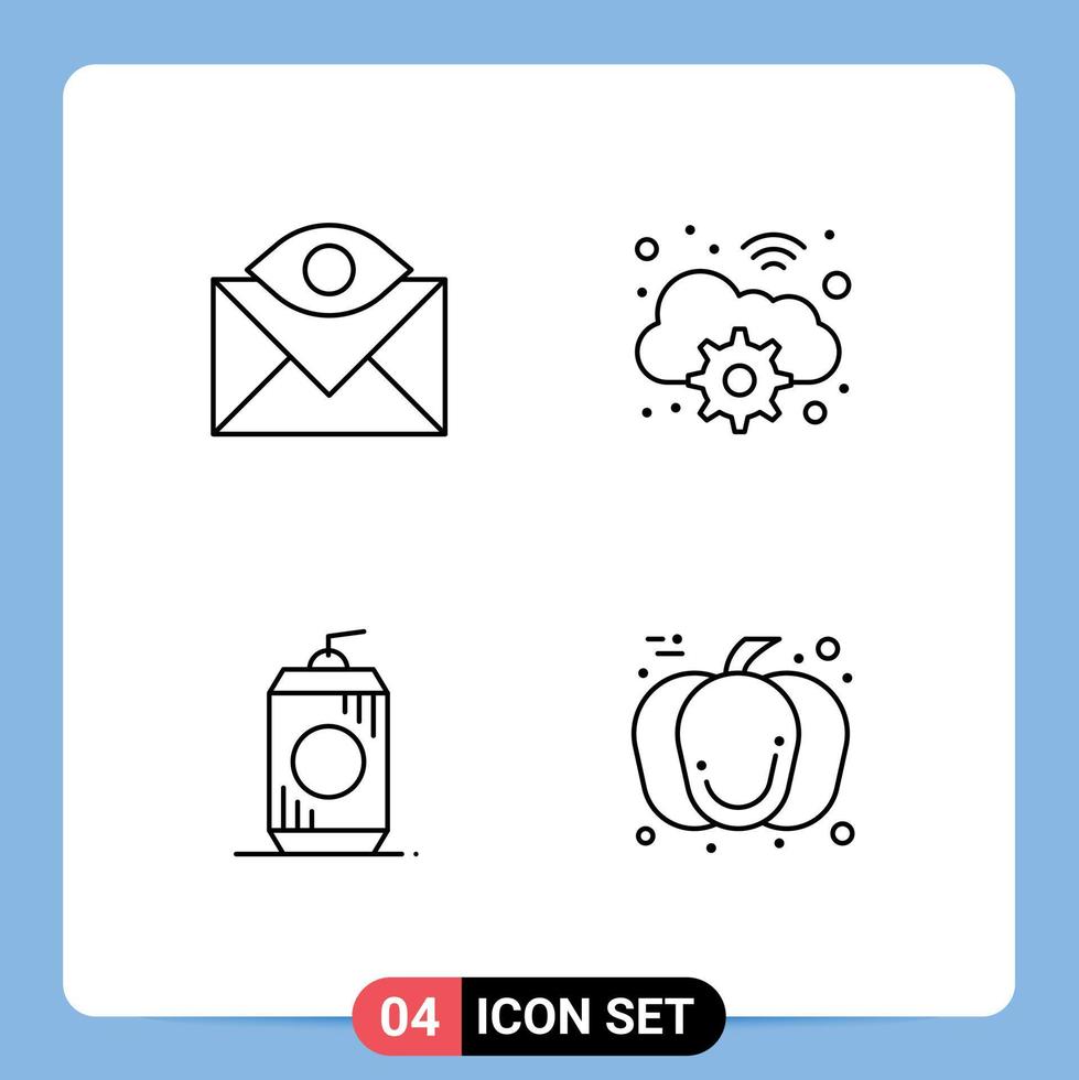 Mobile Interface Line Set of 4 Pictograms of communication bottle email gear drink Editable Vector Design Elements