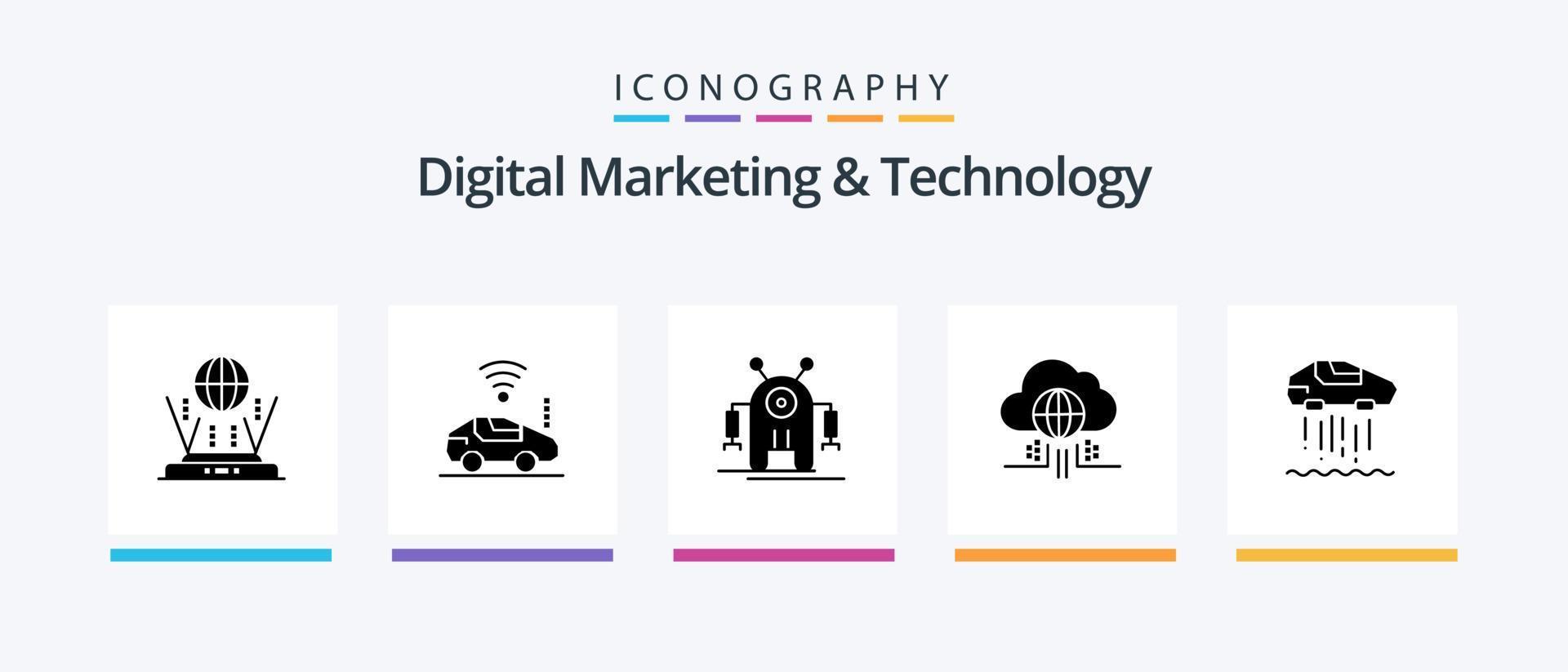 Digital Marketing And Technology Glyph 5 Icon Pack Including personal. technology. human. cloud. internet. Creative Icons Design vector