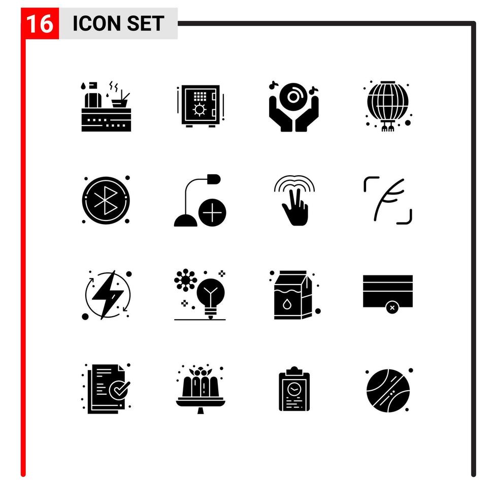 Solid Glyph Pack of 16 Universal Symbols of red chinese safe box china music Editable Vector Design Elements