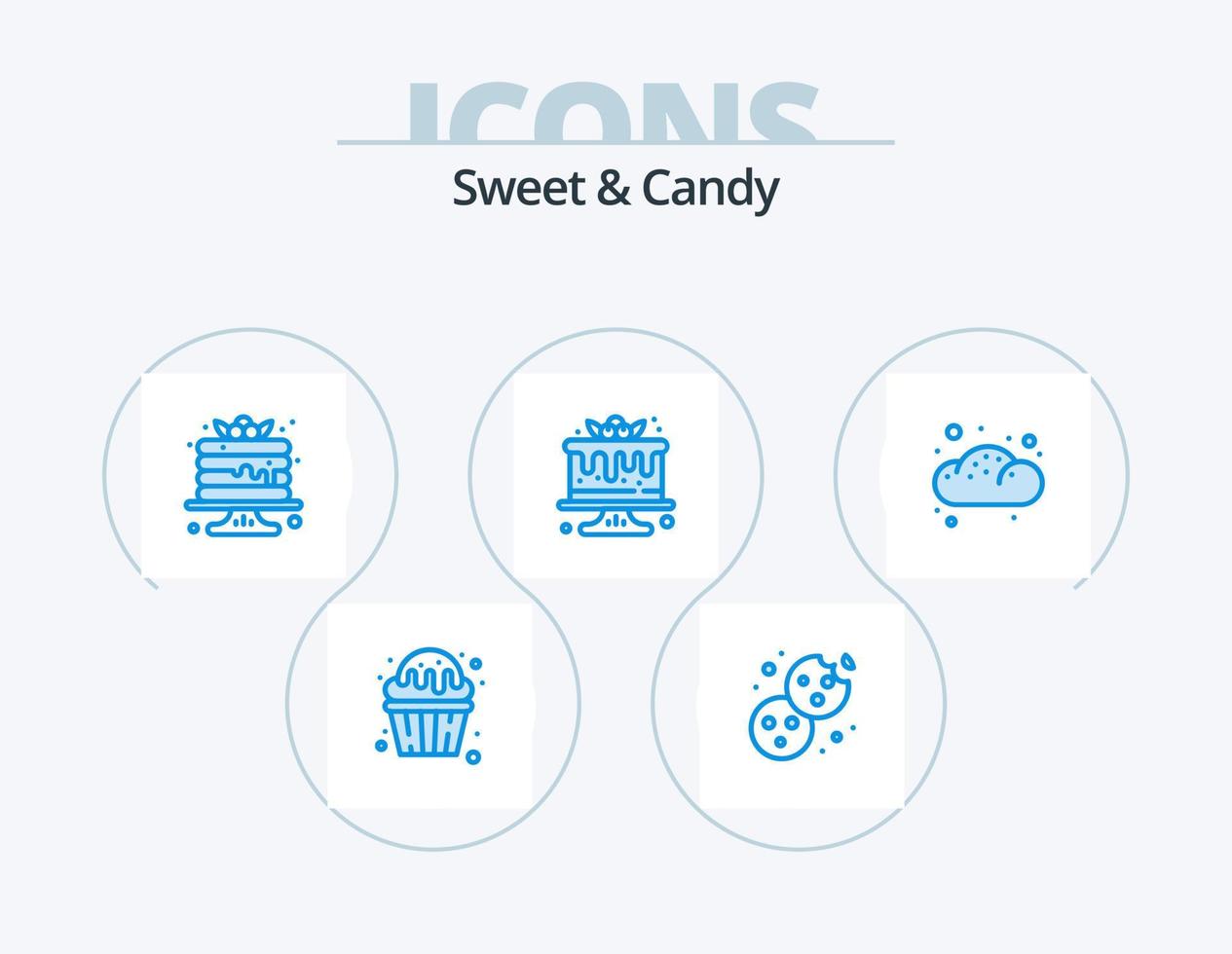 dulce y caramelo azul icon pack 5 diseño de iconos. panadería. alimento. alimento. postre. dulces vector