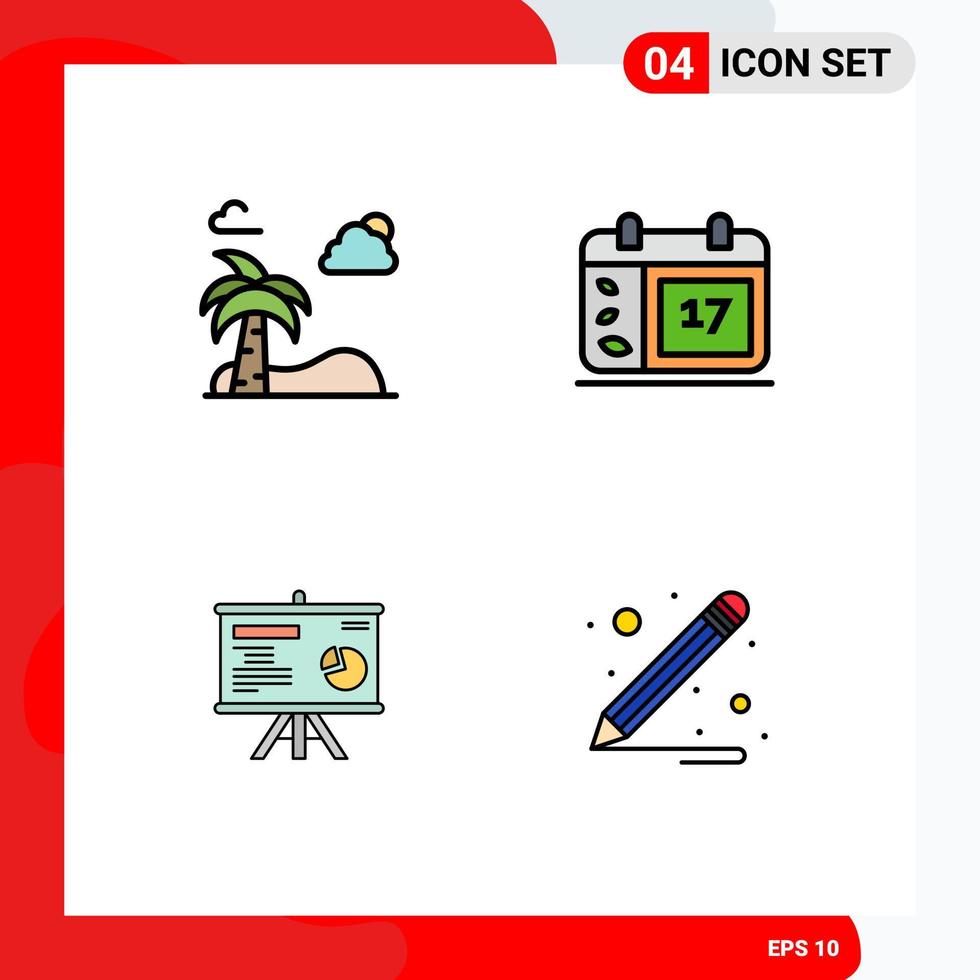 Pictogram Set of 4 Simple Filledline Flat Colors of beach board spring date graph Editable Vector Design Elements
