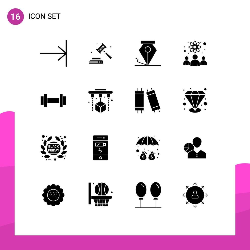 Editable Vector Line Pack of 16 Simple Solid Glyphs of training gym freeform scientists physicists Editable Vector Design Elements