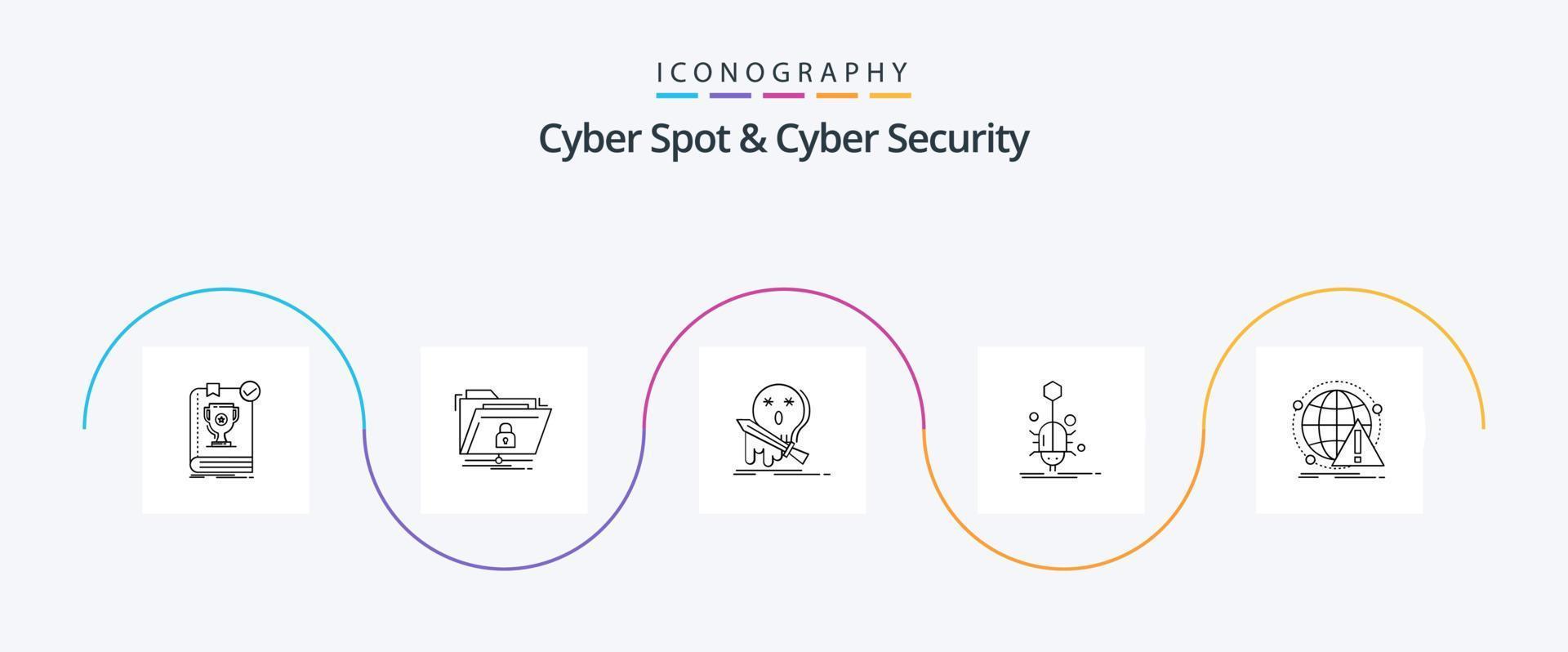 Cyber Spot And Cyber Security Line 5 Icon Pack Including spider. bug. network. sword. game vector