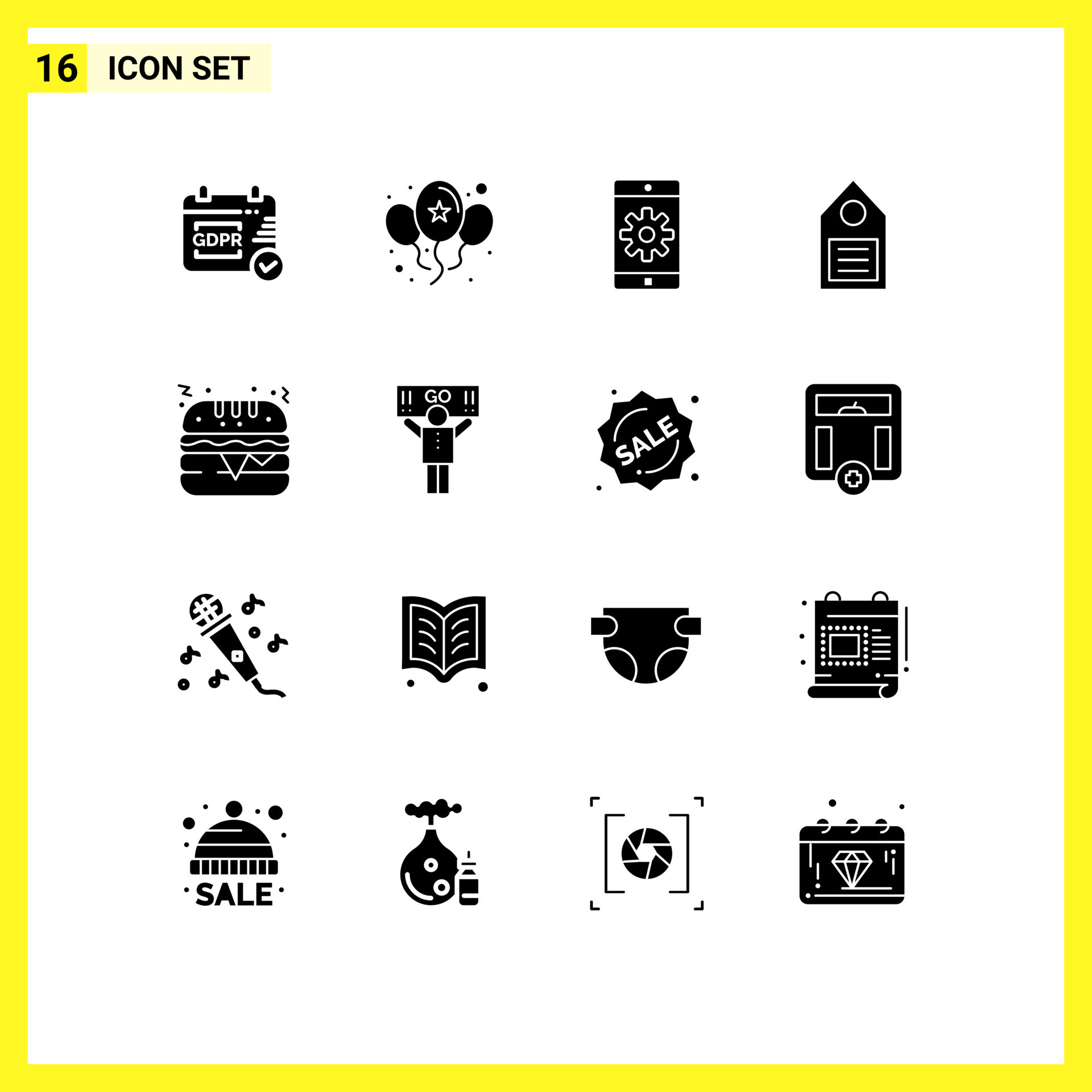16 Universal Solid Glyph Signs Symbols of food label mobile ...