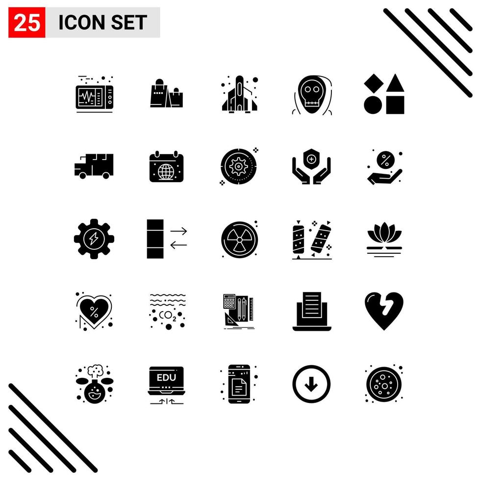 25 Universal Solid Glyph Signs Symbols of geometric monster fun halloween death Editable Vector Design Elements