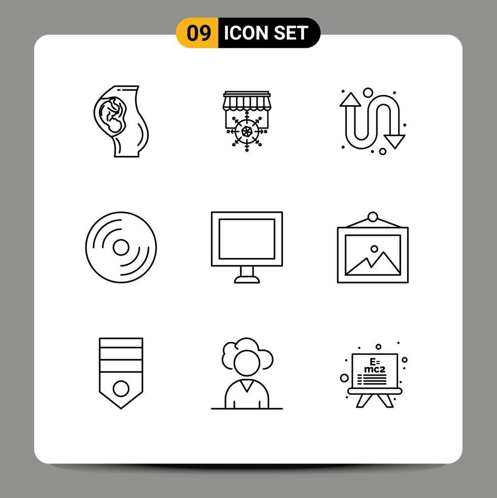 Group of 9 Outlines Signs and Symbols for computer laptop business hardware devices Editable Vector Design Elements