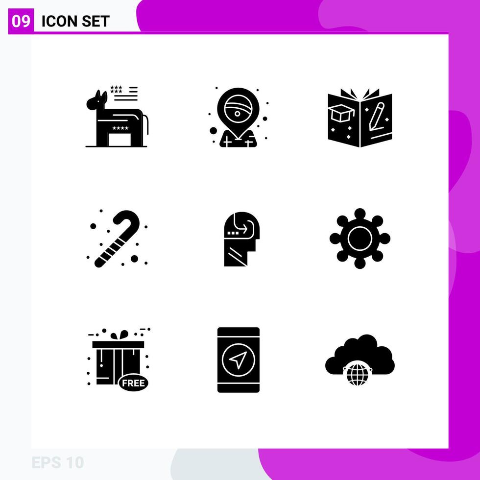 9 Universal Solid Glyphs Set for Web and Mobile Applications head skill education learning toy Editable Vector Design Elements