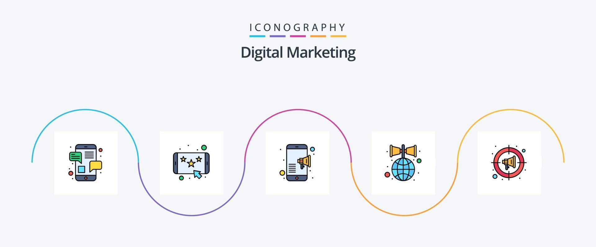 Digital Marketing Line Filled Flat 5 Icon Pack Including digital marketing. speaker. advertising. promotion. advertise vector