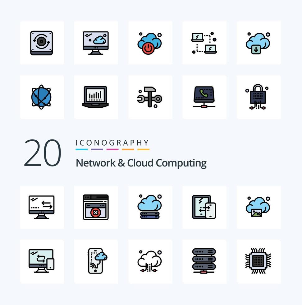 20 Network And Cloud Computing Line Filled Color icon Pack like image cloud server technology connection vector