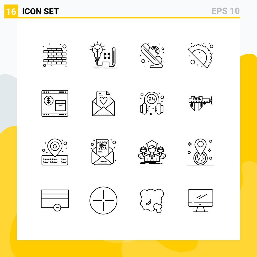 Group of 16 Outlines Signs and Symbols for shop internet call celebration day food Editable Vector Design Elements
