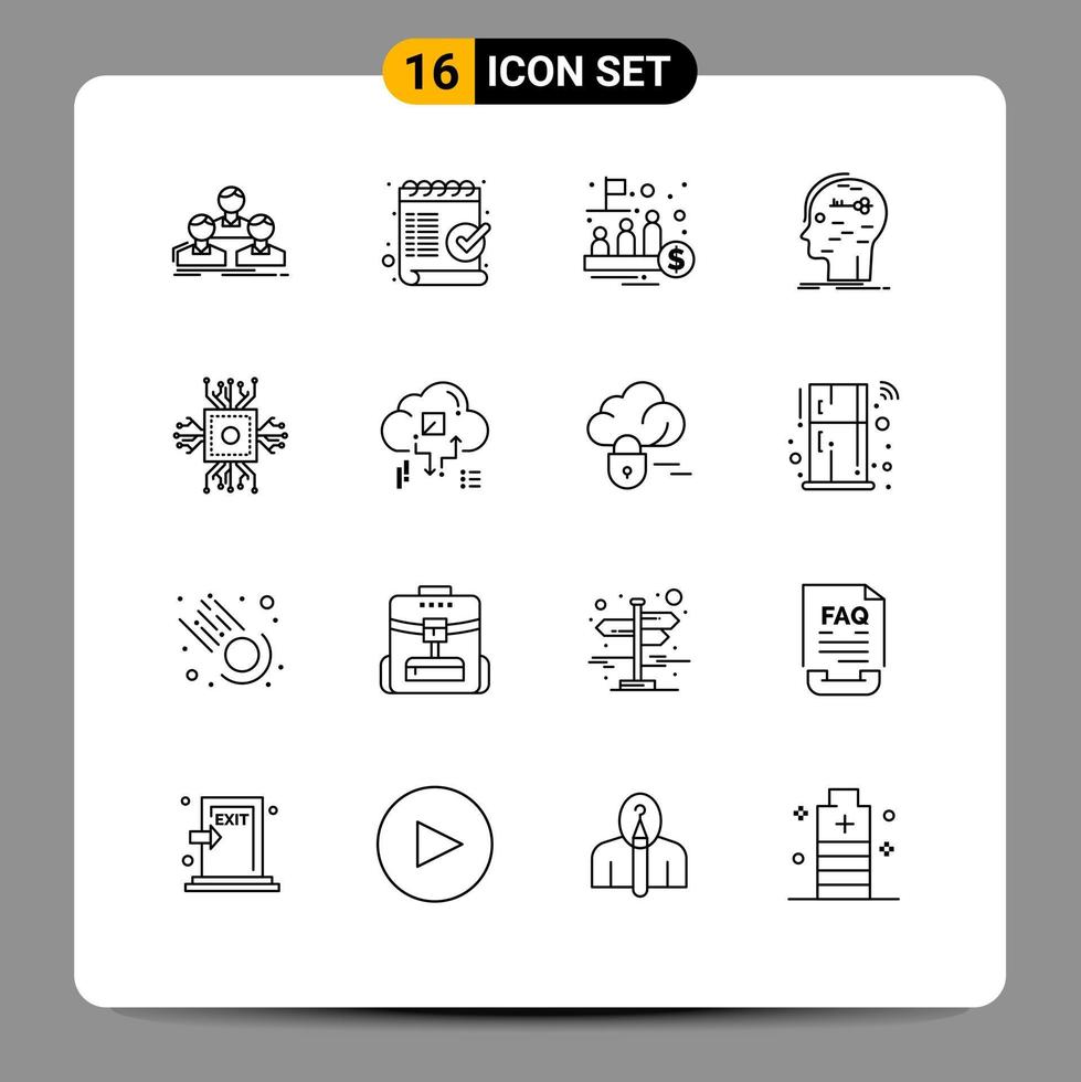 16 Outline concept for Websites Mobile and Apps hacking brain mark trade management Editable Vector Design Elements