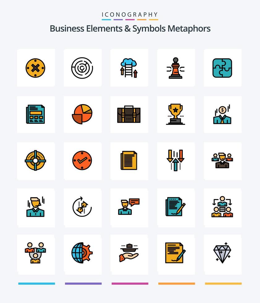 Creative Business Elements And Symbols Metaphors 25 Line FIlled icon pack  Such As king. game. point. chess. data vector