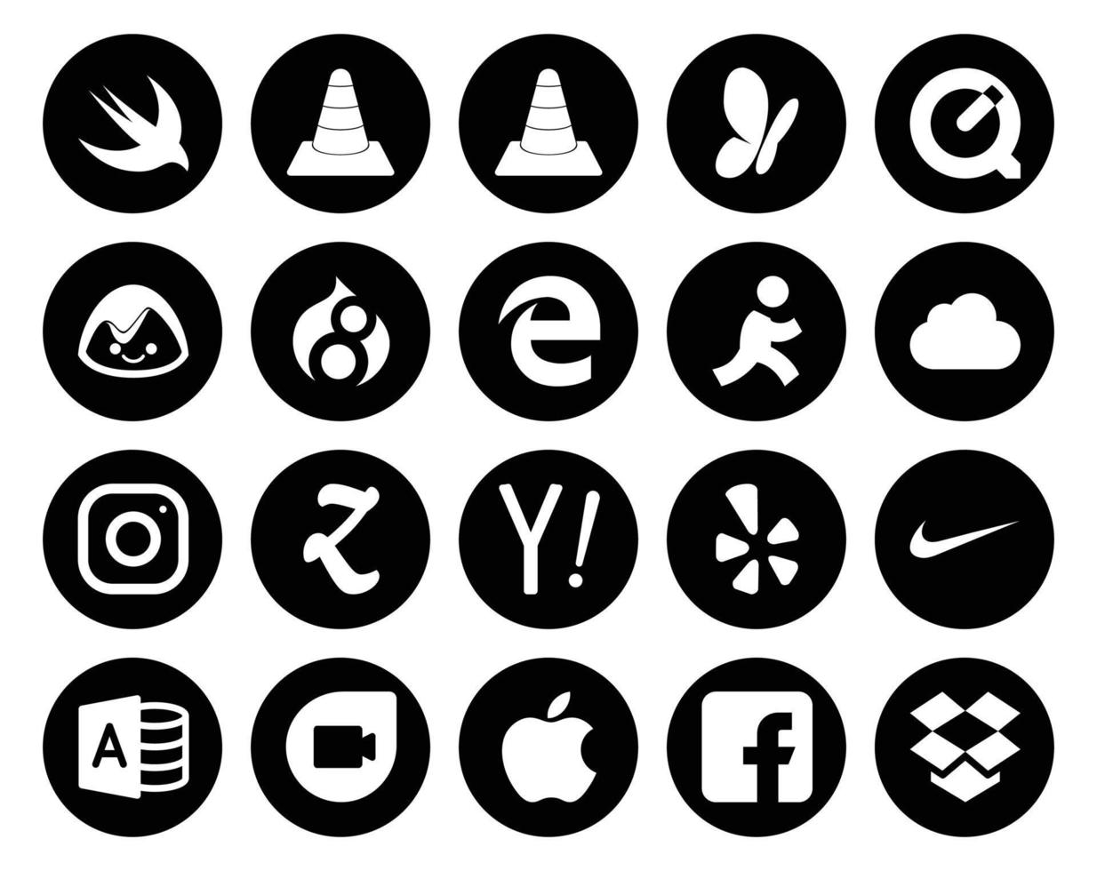 20 Social Media Icon Pack Including microsoft access yelp edge search zootool vector