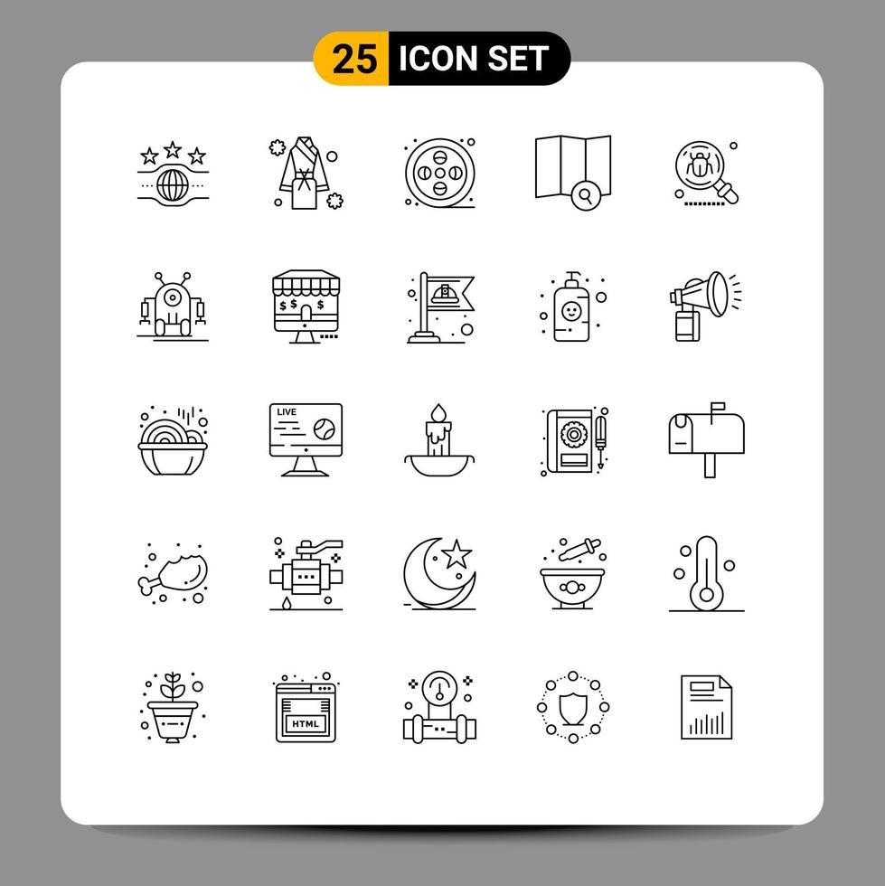 Modern Set of 25 Lines and symbols such as bug search spa map paint Editable Vector Design Elements