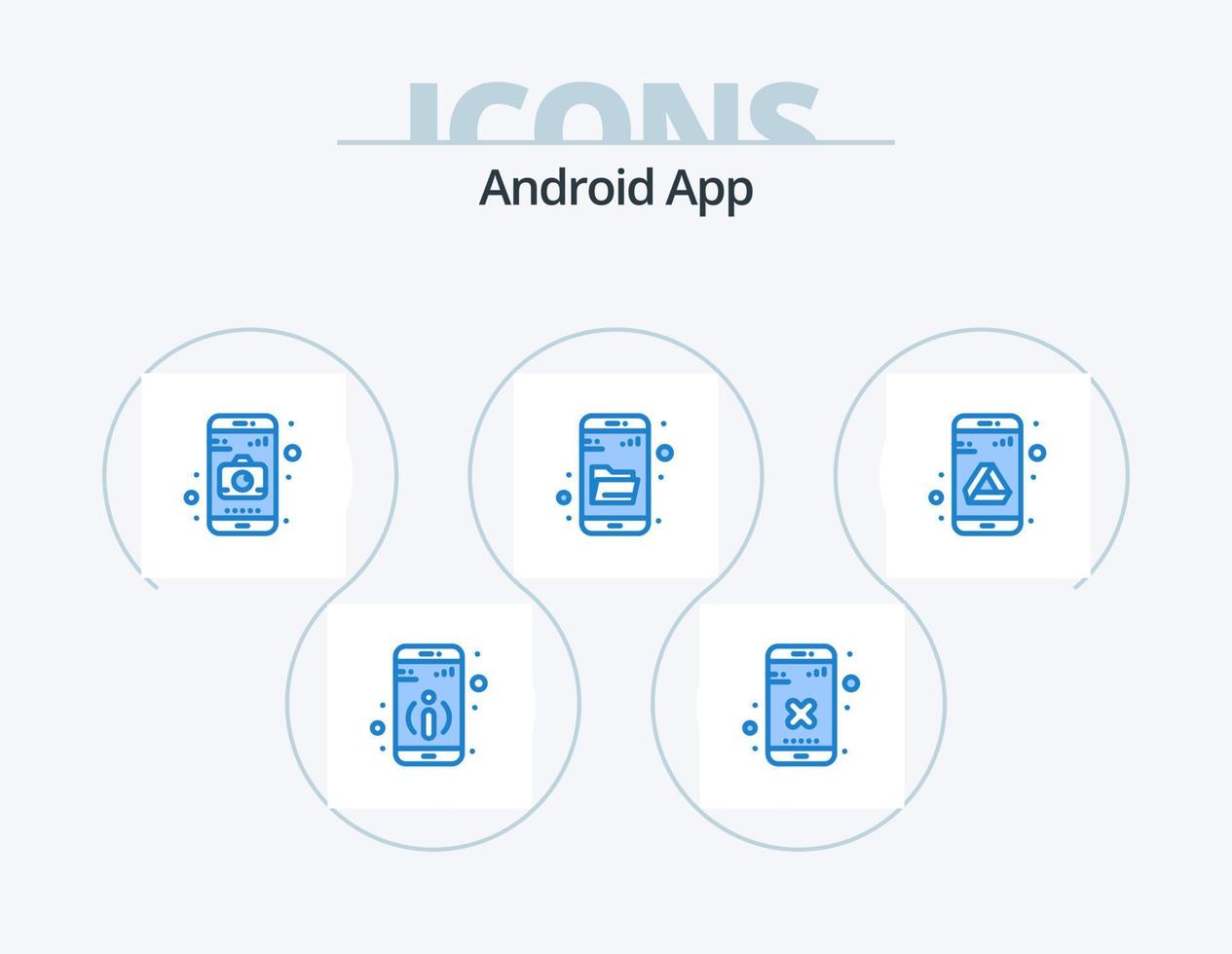 Diseño de iconos del paquete de iconos azules de la aplicación Android 5. almacenamiento. manejar. cámara. aplicación investigar vector