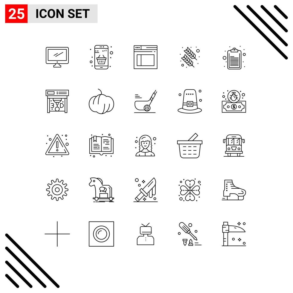 Stock Vector Icon Pack of 25 Line Signs and Symbols for quinn feather calligraphy money feather web Editable Vector Design Elements
