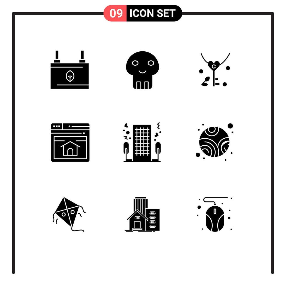 9 Solid Glyph concept for Websites Mobile and Apps heart webpage death web wedding Editable Vector Design Elements