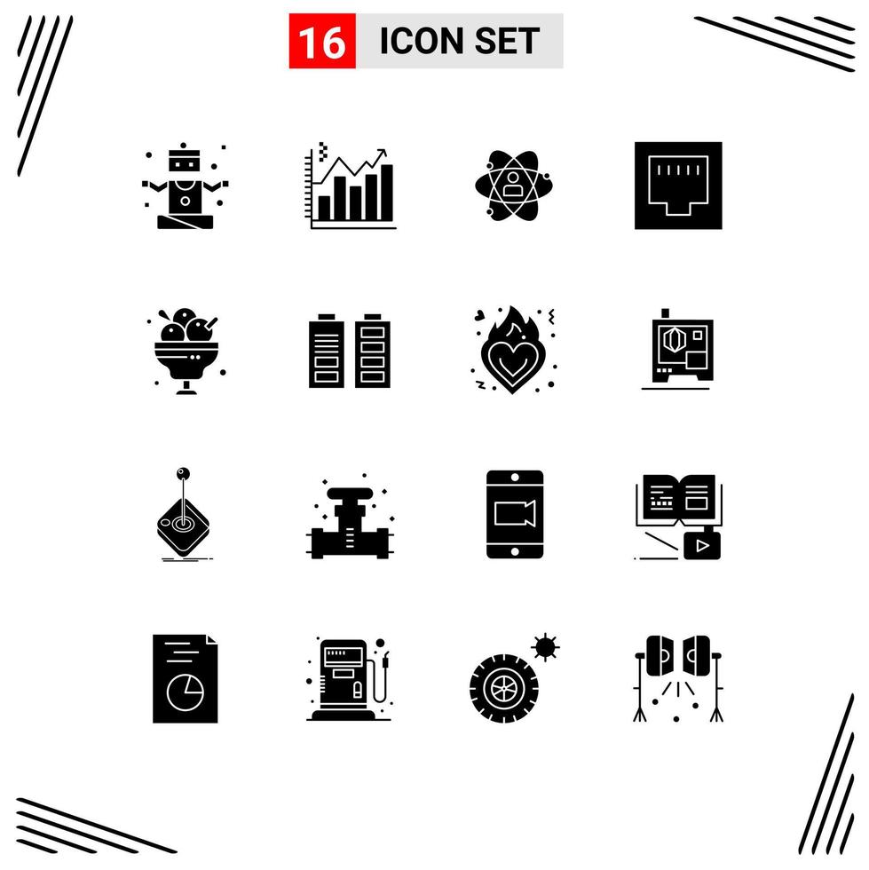 16 Solid Glyph concept for Websites Mobile and Apps ethernet talent graph power person Editable Vector Design Elements