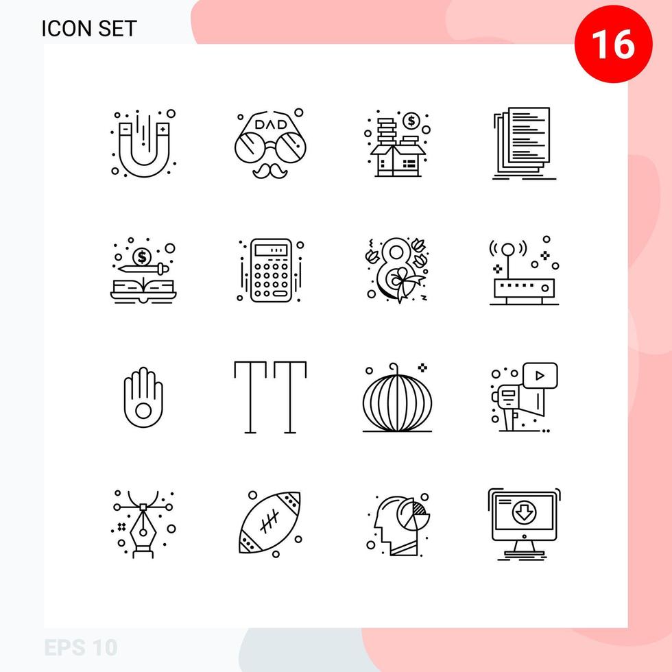 16 Universal Outlines Set for Web and Mobile Applications files coding fathers day code fund Editable Vector Design Elements