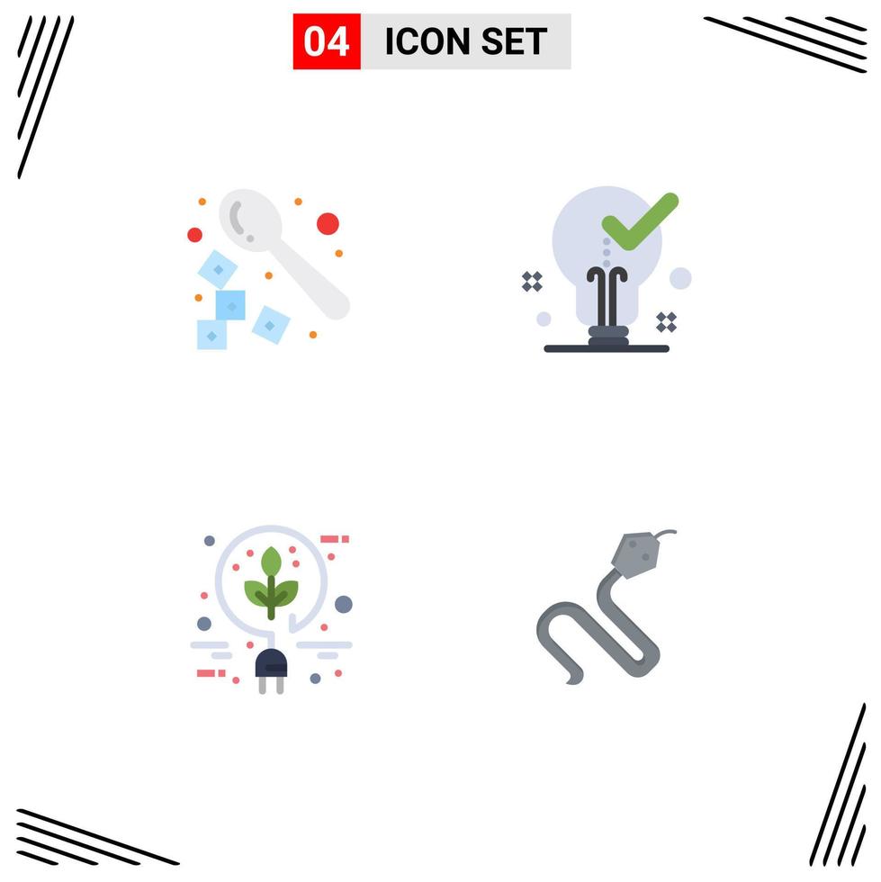 4 Universal Flat Icons Set for Web and Mobile Applications barista bio spoon light energy Editable Vector Design Elements