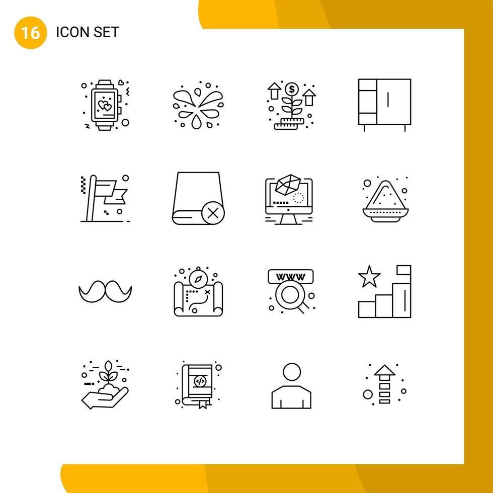 Editable Vector Line Pack of 16 Simple Outlines of business wardrobe grow home appliances furniture Editable Vector Design Elements