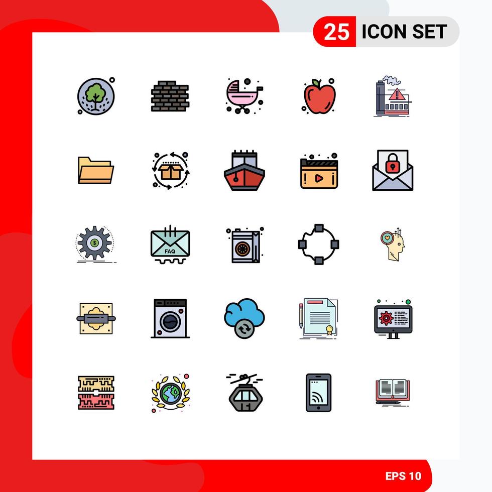 25 iconos creativos, signos y símbolos modernos de la educación de la fábrica, carrito de alimentos para bebés, elementos de diseño vectorial editables vector