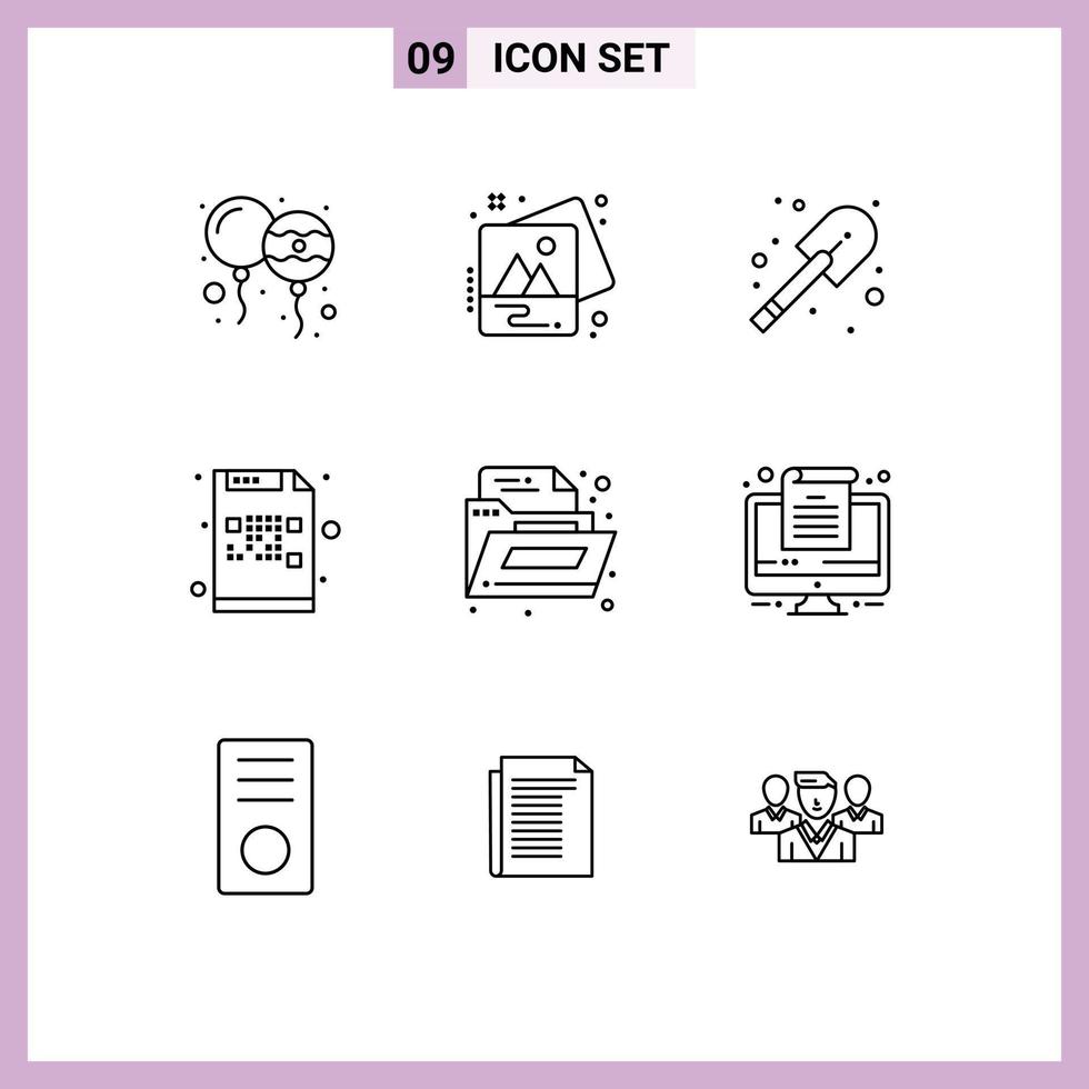 Set of 9 Vector Outlines on Grid for folder mail construction file crypto Editable Vector Design Elements
