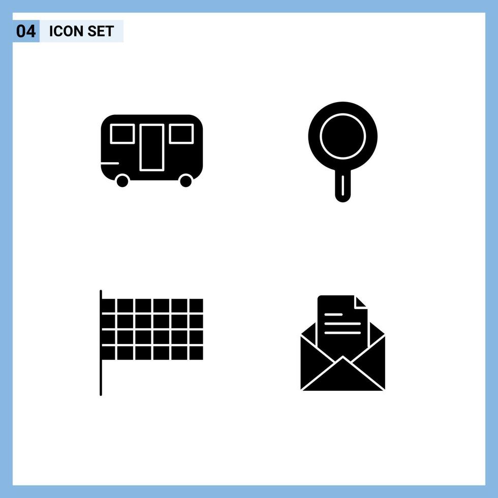 Universal Icon Symbols Group of 4 Modern Solid Glyphs of caravan race wagon stew pan mail Editable Vector Design Elements