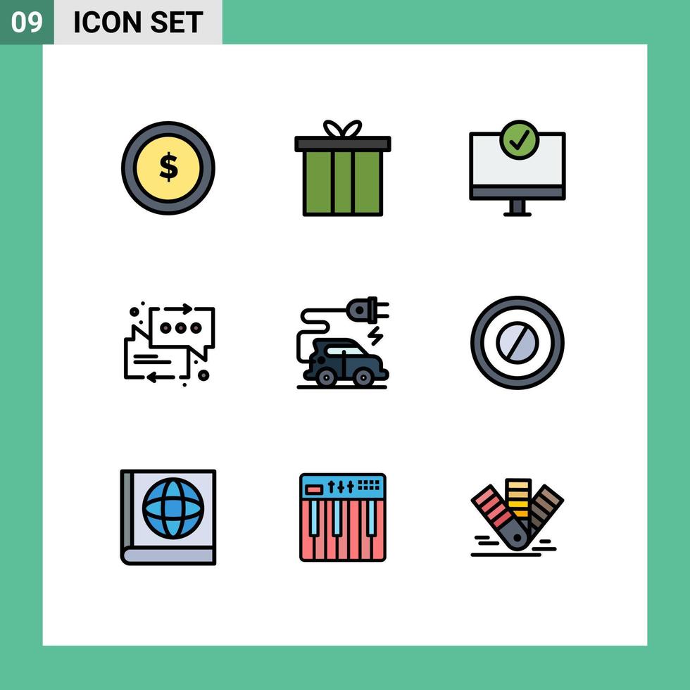 Set of 9 Modern UI Icons Symbols Signs for automotive technology support computers messages hardware Editable Vector Design Elements