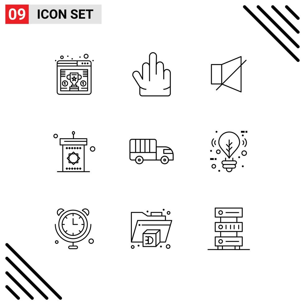 Outline Pack of 9 Universal Symbols of lorry eid off mosque speaker Editable Vector Design Elements