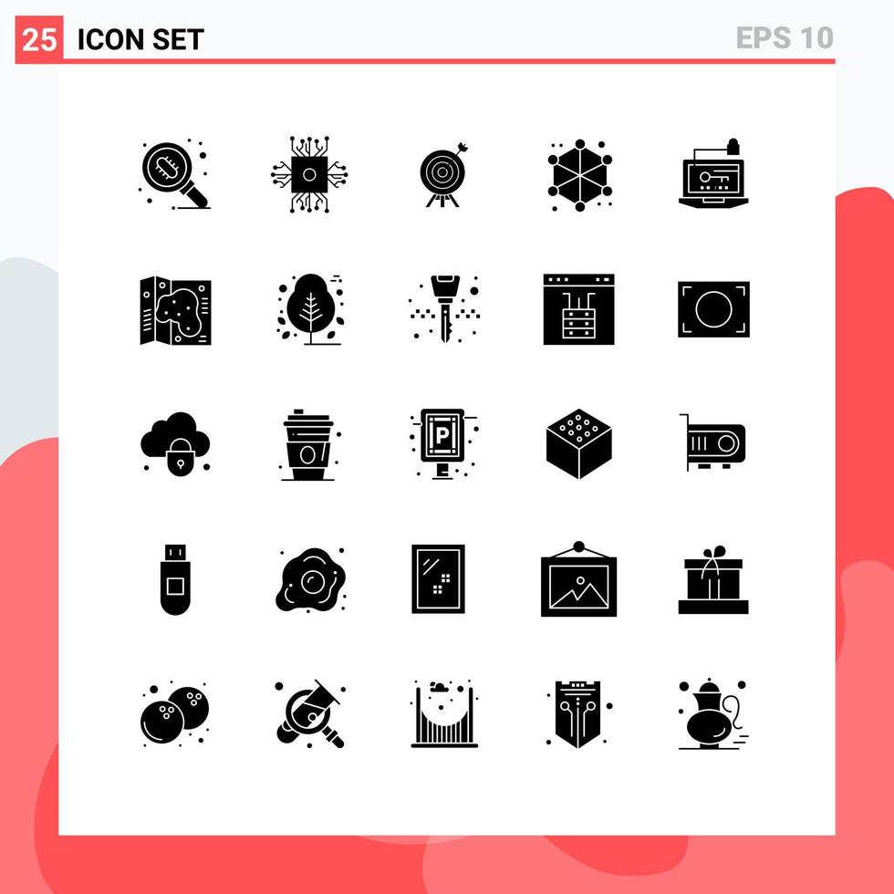 Modern Set of 25 Solid Glyphs and symbols such as access server technology data board Editable Vector Design Elements