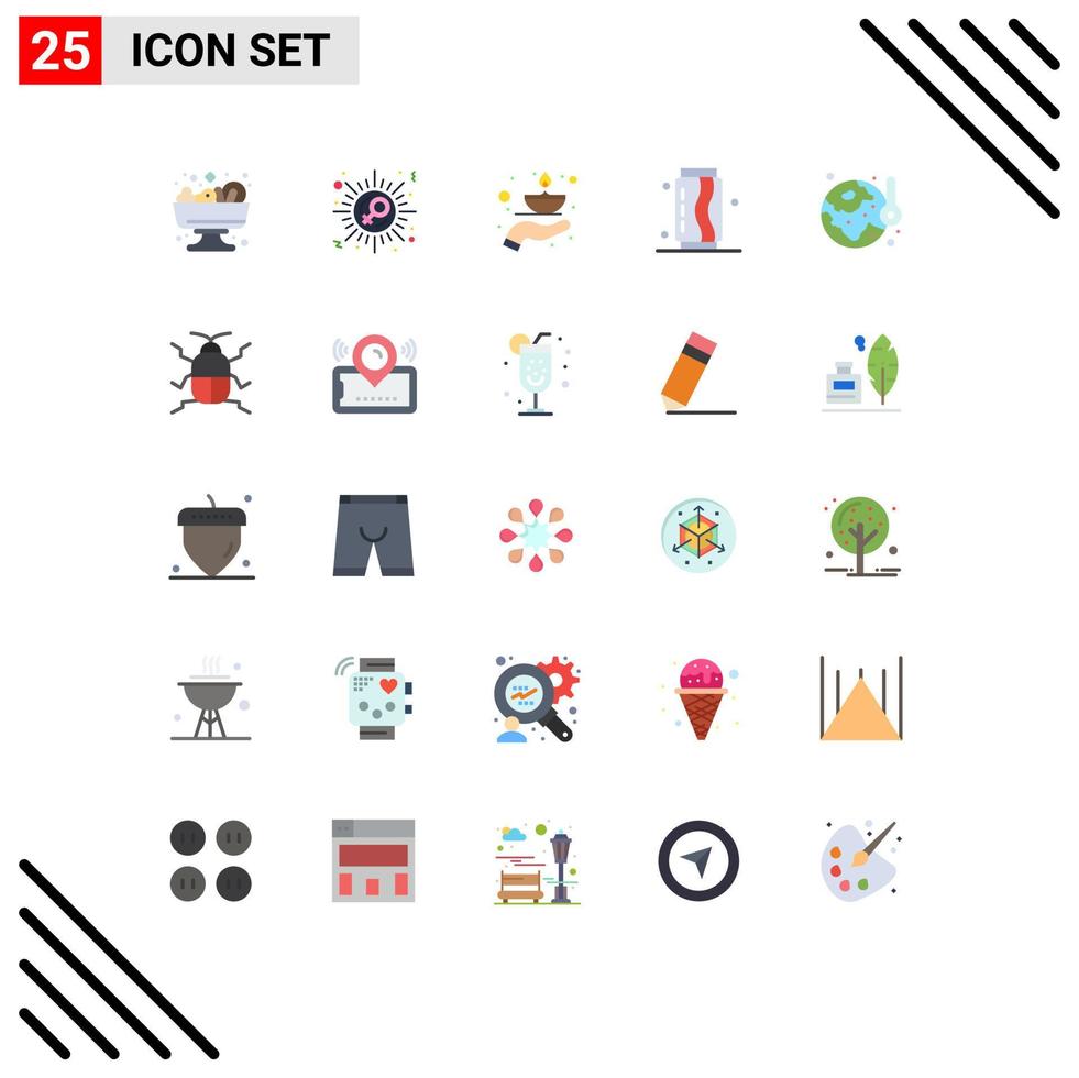 Universal Icon Symbols Group of 25 Modern Flat Colors of earth day food fire fast can Editable Vector Design Elements