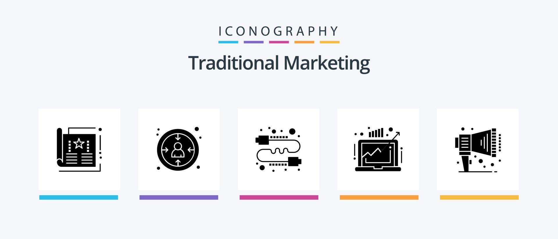 Traditional Marketing Glyph 5 Icon Pack Including market. demand. user. business. gossip. Creative Icons Design vector