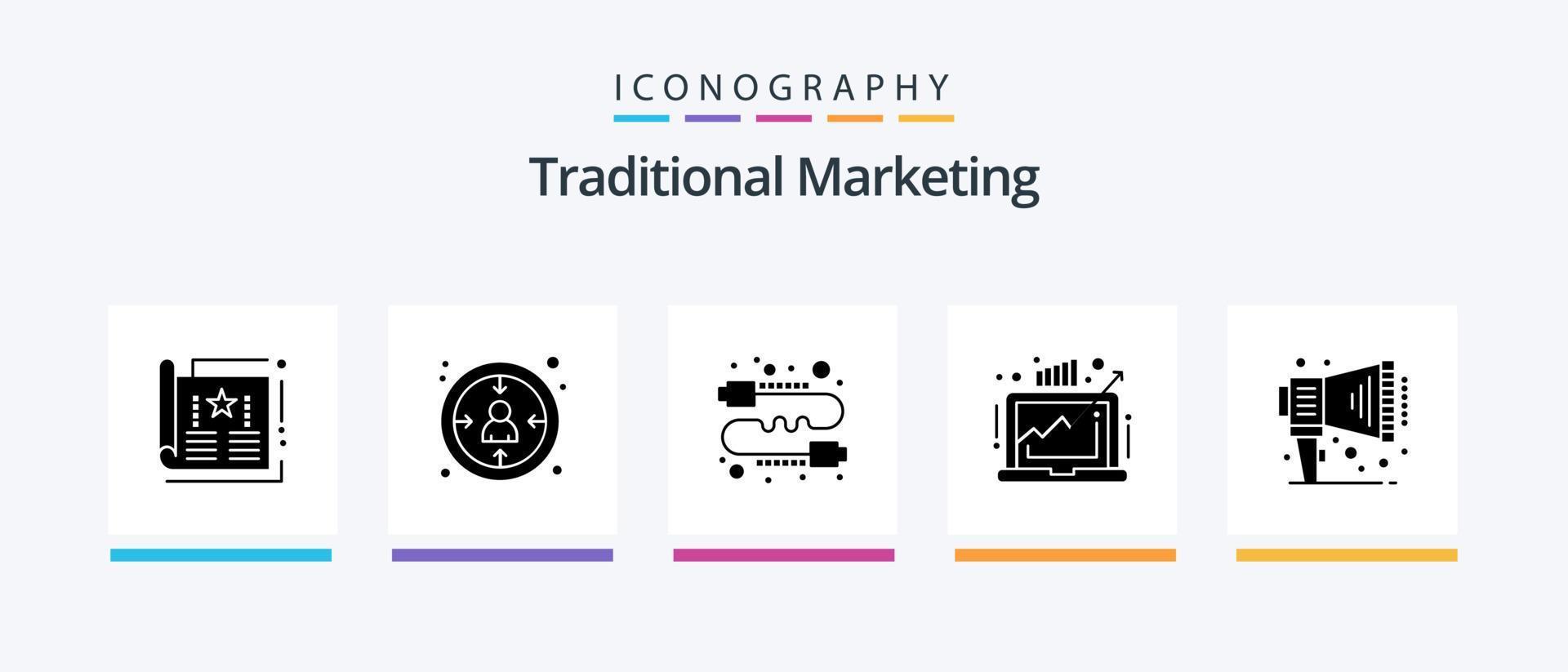 paquete de iconos de glifo 5 de marketing tradicional que incluye mercado. demanda. usuario. negocio. chisme. diseño de iconos creativos vector