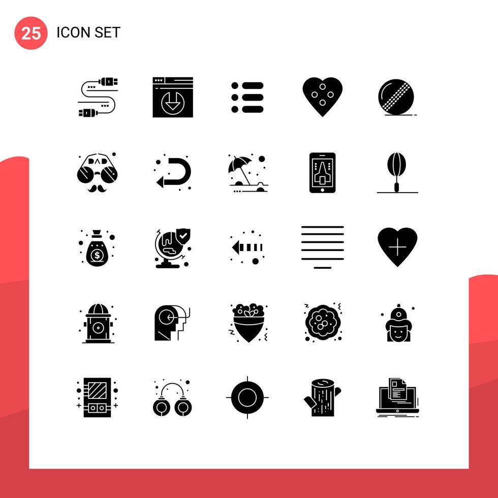 Pictogram Set of 25 Simple Solid Glyphs of cricket sewing accessories task heart button dress button Editable Vector Design Elements