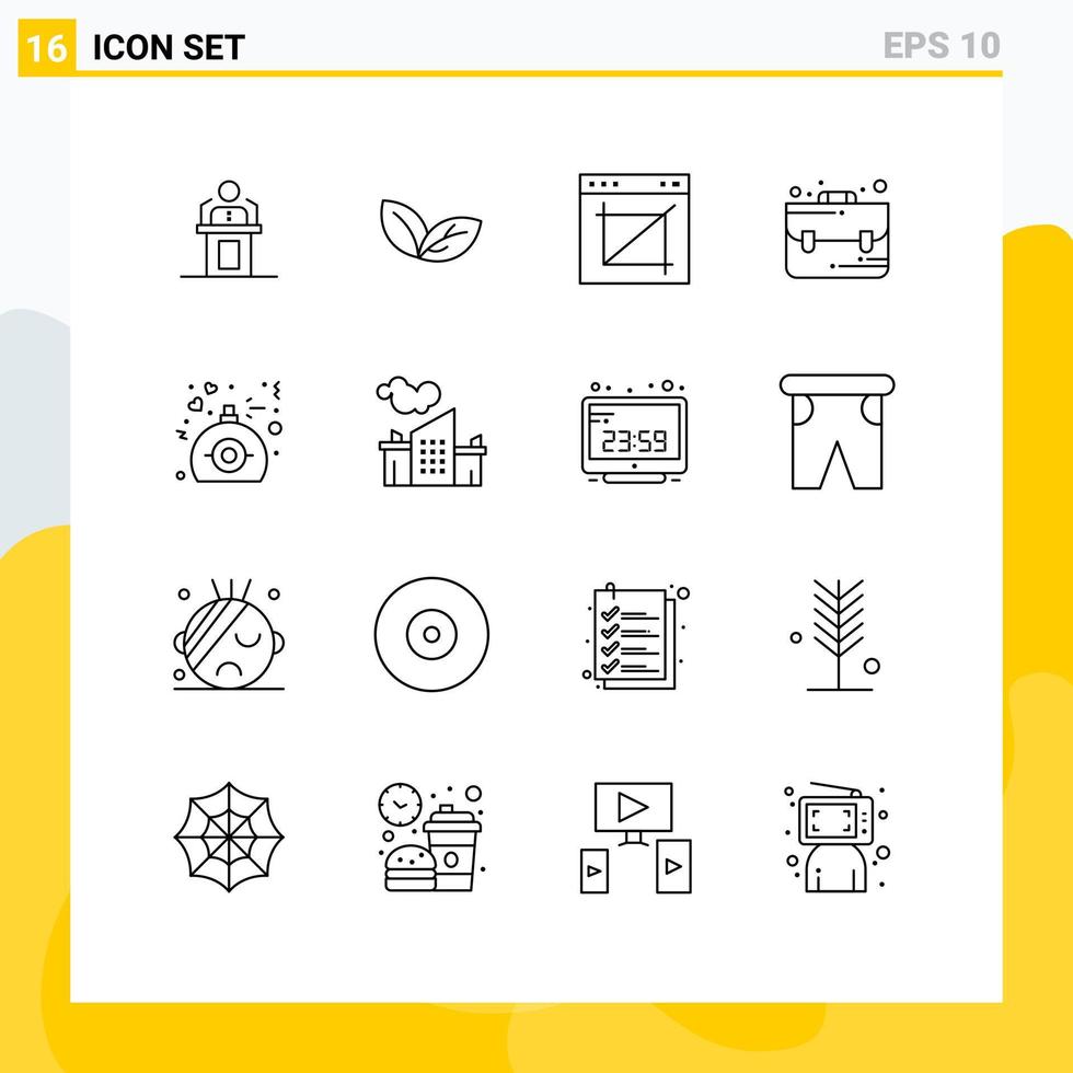 16 Thematic Vector Outlines and Editable Symbols of briefcase website leaf web crop Editable Vector Design Elements