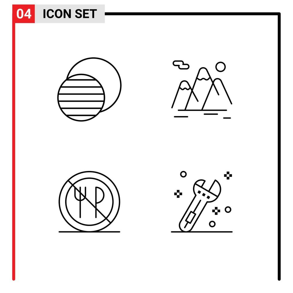 conjunto de 4 colores planos de línea de relleno de vector en cuadrícula para eclipse comer sol viajar elementos de diseño de vector editables prohibidos