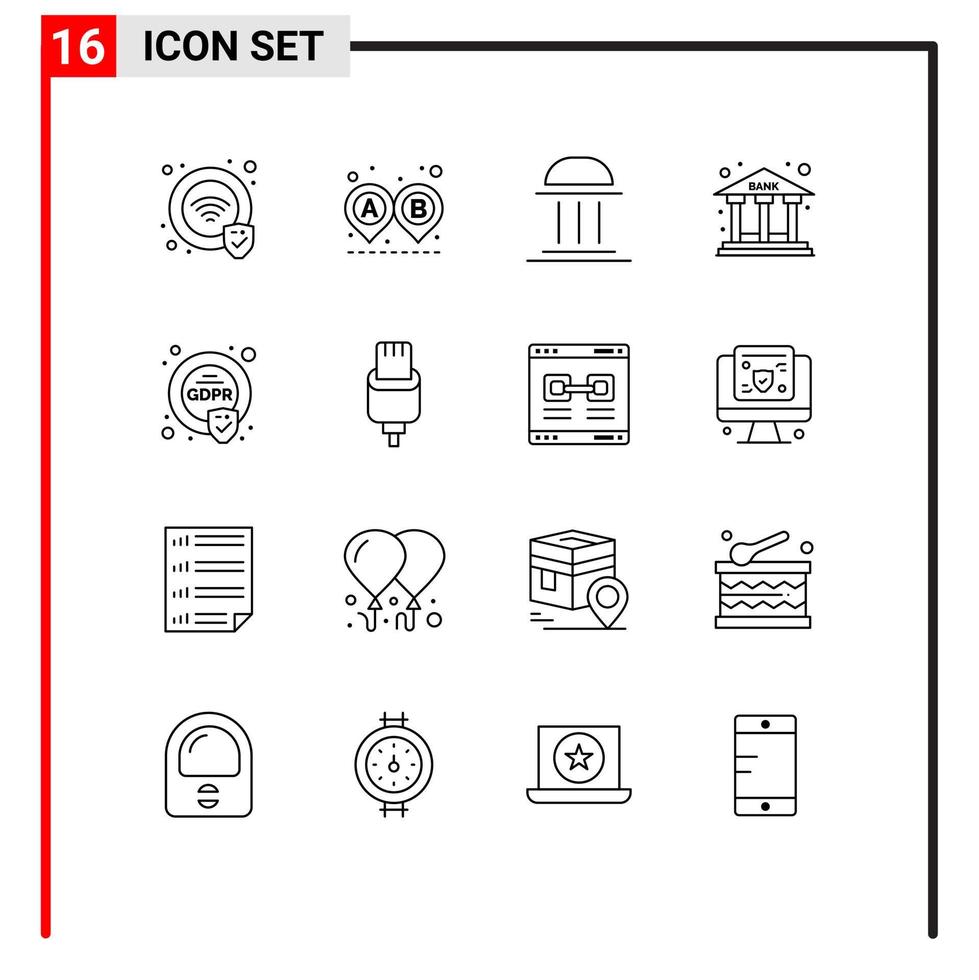 Set of 16 Vector Outlines on Grid for compliance building bank office bank Editable Vector Design Elements