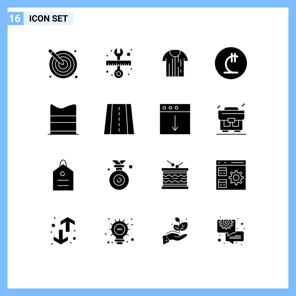 Set of 16 Commercial Solid Glyphs pack for georgian currency scale lari tshirt Editable Vector Design Elements