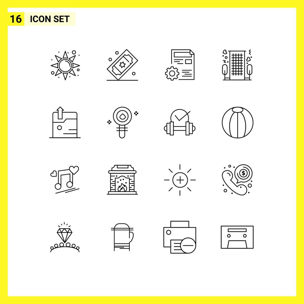 Group of 16 Modern Outlines Set for romantic love document hotel edit Editable Vector Design Elements