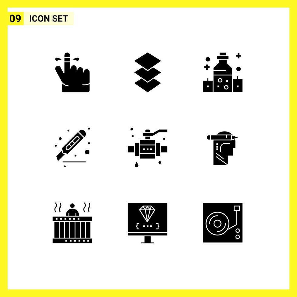 Pack of 9 Modern Solid Glyphs Signs and Symbols for Web Print Media such as pipe buildings oil page desk Editable Vector Design Elements