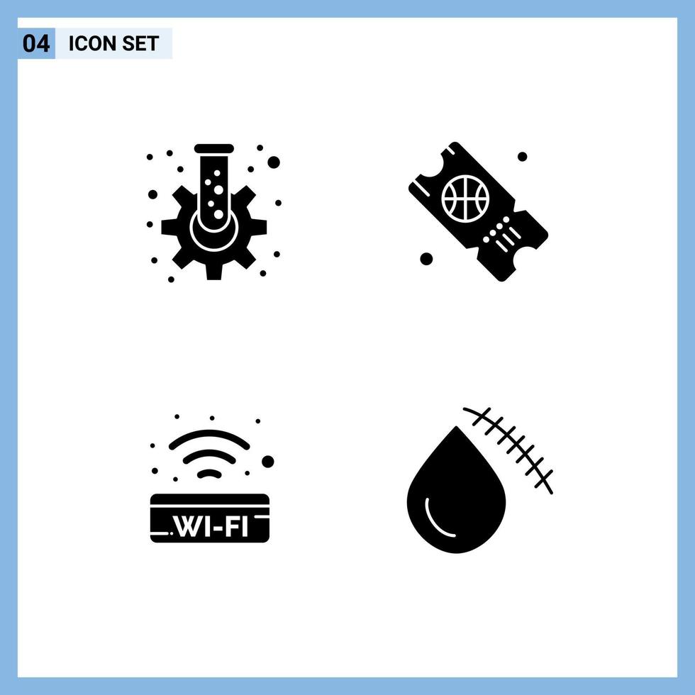 Pack of 4 creative Solid Glyphs of cog signal tube ticket bleeding Editable Vector Design Elements