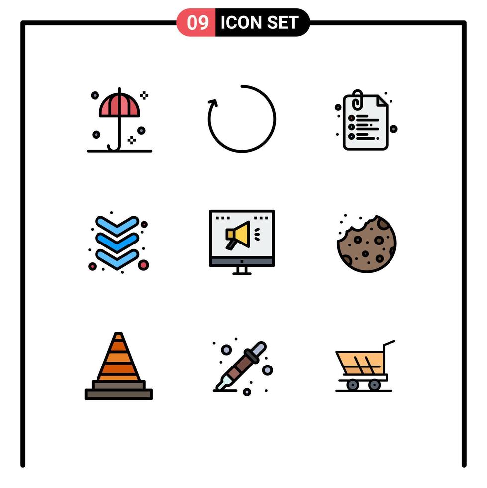 Stock Vector Icon Pack of 9 Line Signs and Symbols for online advertising clip ad down Editable Vector Design Elements