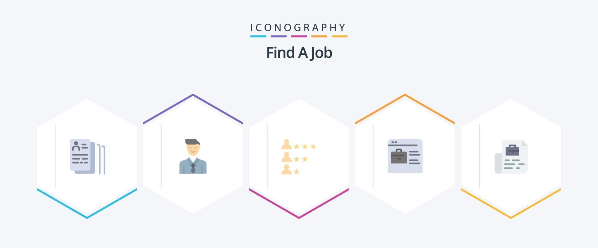 Find A Job 25 Flat icon pack including document. job website. selection. find job. network vector