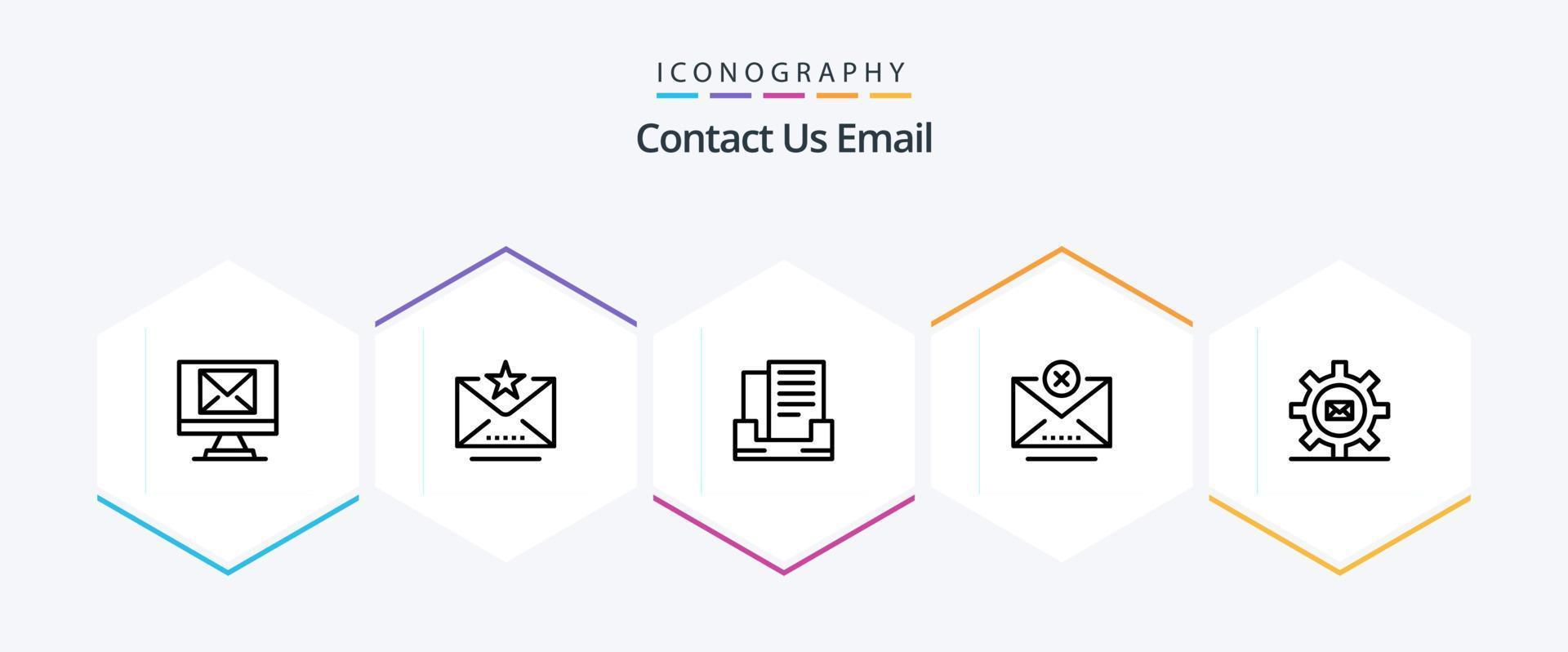 Email 25 Line icon pack including mail. gear. outbox. setting. close vector