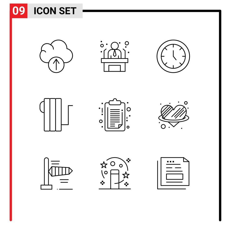 Group of 9 Outlines Signs and Symbols for report document furniture heater electric Editable Vector Design Elements