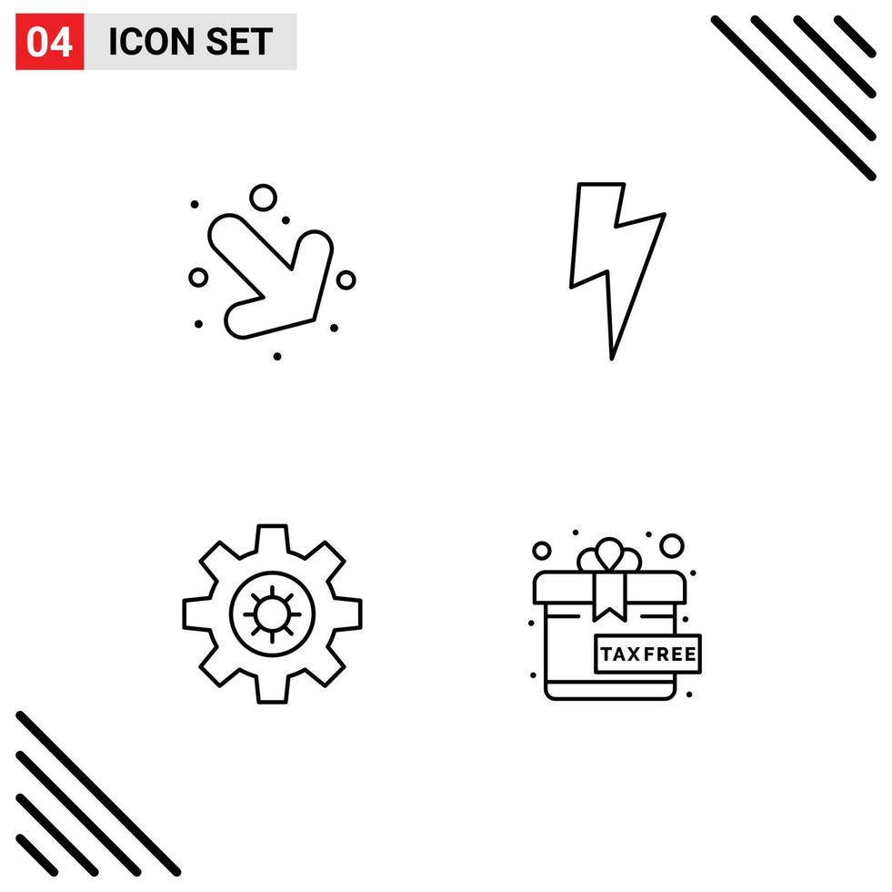 Mobile Interface Line Set of 4 Pictograms of arrow free power gear present Editable Vector Design Elements