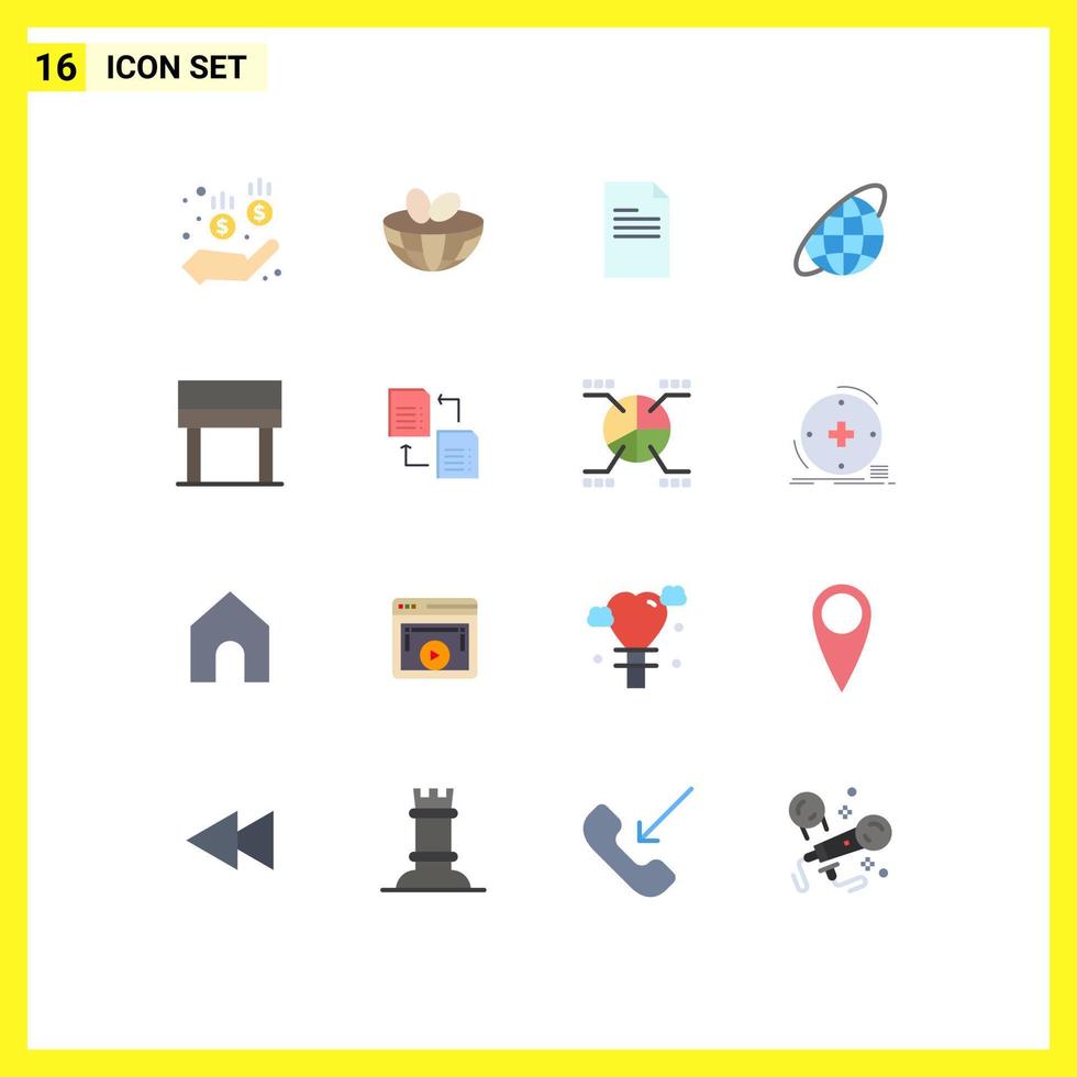 Editable Vector Line Pack of 16 Simple Flat Colors of table desk text universe orbit Editable Pack of Creative Vector Design Elements