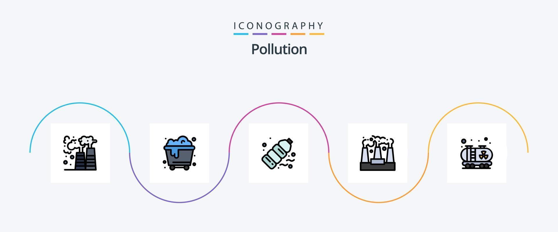 Pollution Line Filled Flat 5 Icon Pack Including pollution. smoke. gas. production. factory vector